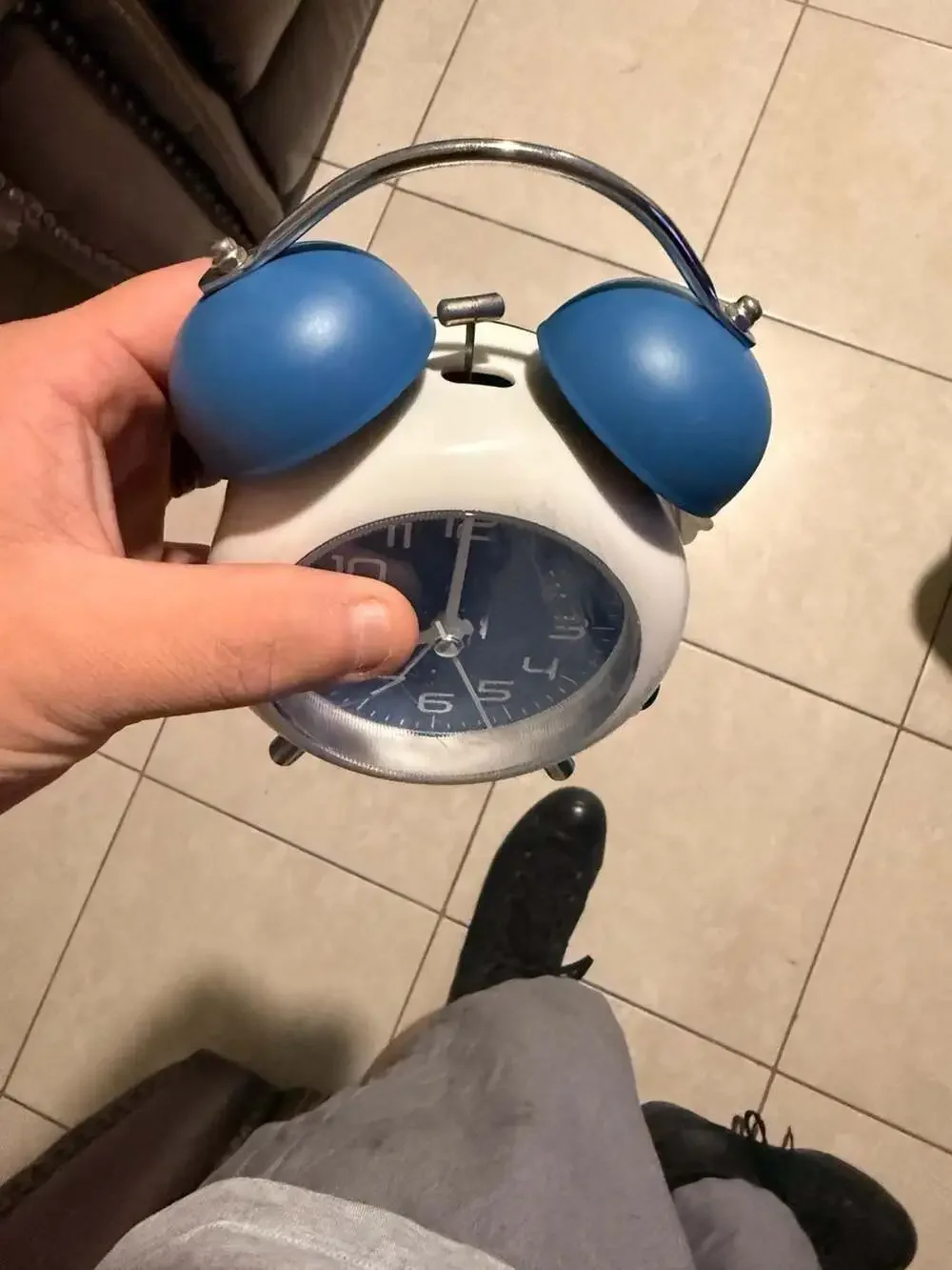Vintage Style Twin Bell Analog Alarm Clock White and Blue